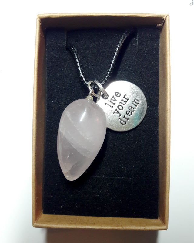 "Live Your Dream" and Natural Rose Quartz Pendulum Necklace Set