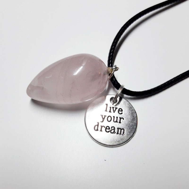 "Live Your Dream" and Natural Rose Quartz Pendulum Necklace Set