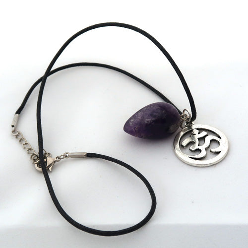 "Intuition and Inner Peace" Om and Natural Amethyst Pendulum Necklace Set