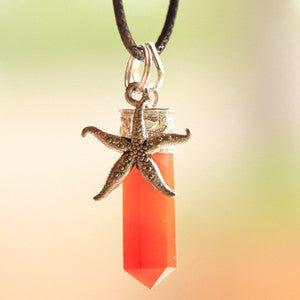 Natural Carnelian and Pewter Starfish Pendant & Necklace Set