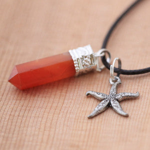 Natural Carnelian and Pewter Starfish Pendant & Necklace Set