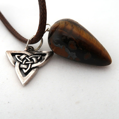 "Confident Presence" Triquetra and Natural Tiger Eye Pendulum Necklace Set