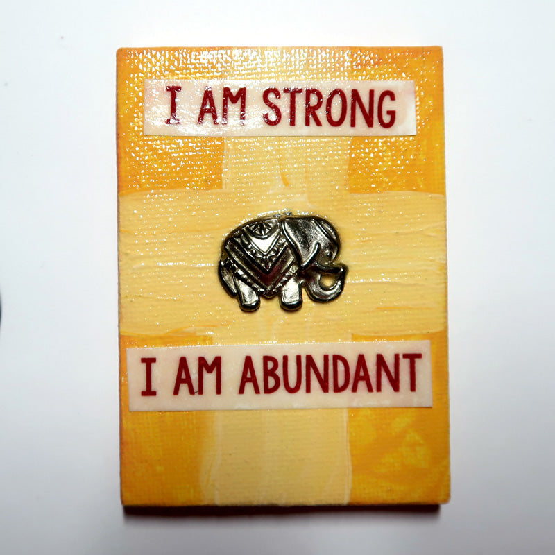 I am Strong affirmation - Original Mixed Media mini canvas Painting by Doe Zantamata