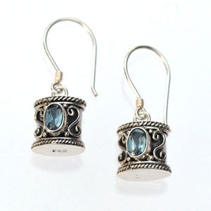 Blue Topaz and Sterling Silver Drum Earrings