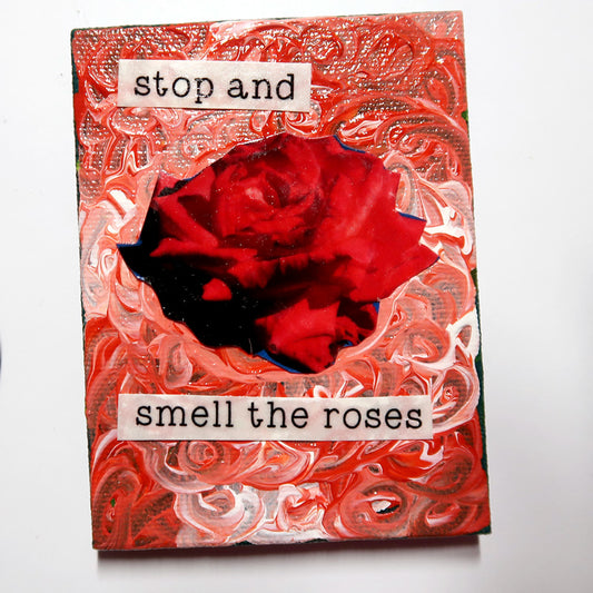 Stop and Smell the Roses - Original Mixed Media mini canvas Painting by Doe Zantamata