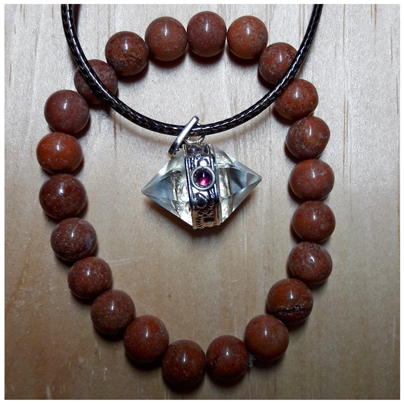 "Effortless Manifesting" Icosahedron Sacred Geometry Pendant and Red Jasper Bracelet Set