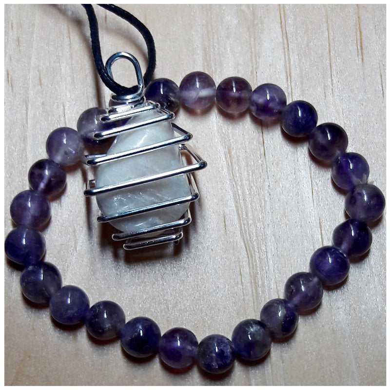 "Heightened Intuition" Moonstone Necklace and Amethyst Bracelet Set