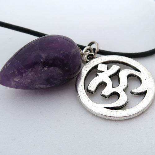 "Intuition and Inner Peace" Om and Natural Amethyst Pendulum Necklace Set