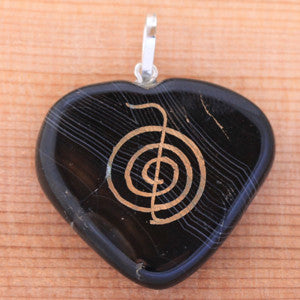 Reiki Heart Pendant - Choku Rei - Black Onyx