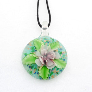 Pink Lotus Flower Wearable Art Handmade Glass Pendant and  Necklace