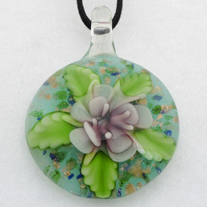 Pink Lotus Flower Wearable Art Handmade Glass Pendant and  Necklace