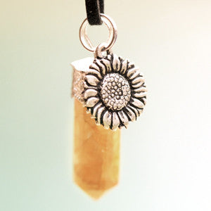 Natural Yellow Aventurine and Pewter Sunflower Necklace Set