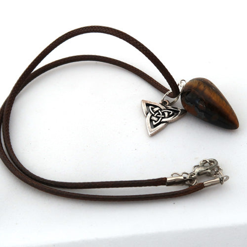 "Confident Presence" Triquetra and Natural Tiger Eye Pendulum Necklace Set