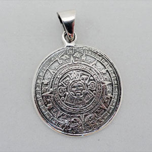 Sterling Silver Aztec Mayan Calendar One sided