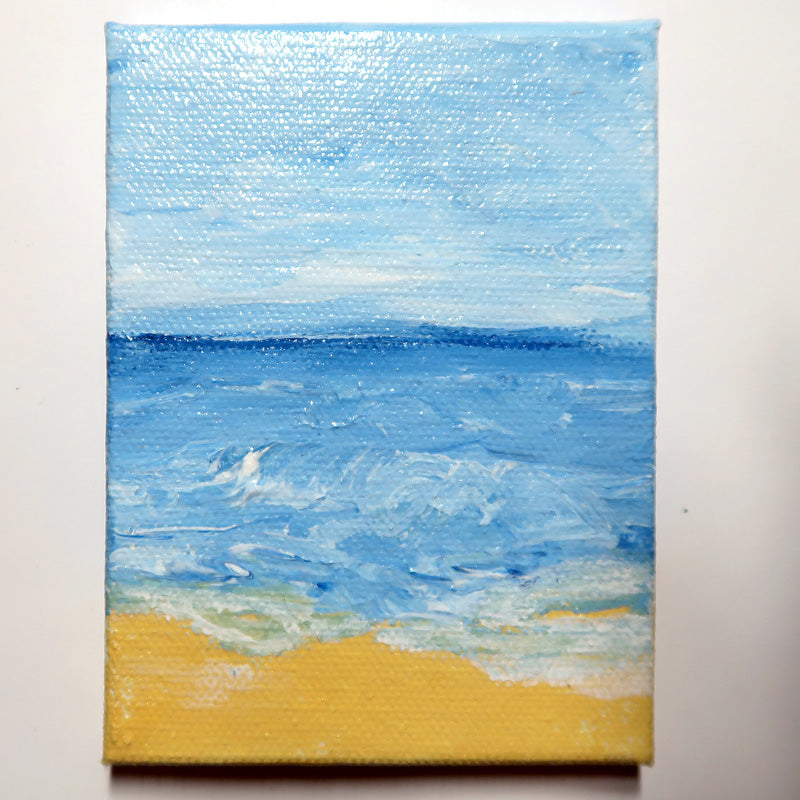 Little Beach 01 - Original Mixed Media mini canvas Painting by Doe Zantamata