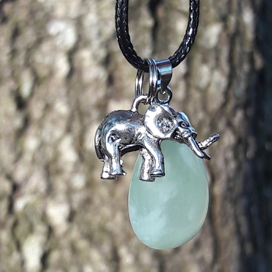 "Peaceful Abundance" Elephant and Natural Serpentine Stone Necklace Set