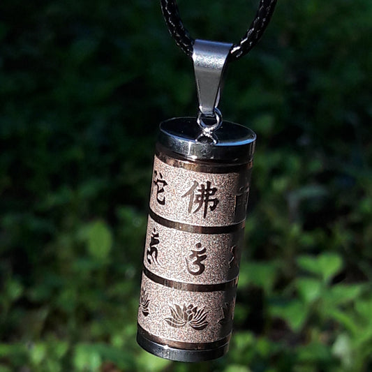 Om Mani Padme Hum Prayer Wheel Pendant - Stainless Steel