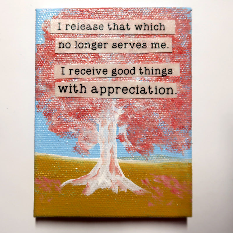 Release Affirmation - Original Mixed Media mini canvas Painting by Doe Zantamata