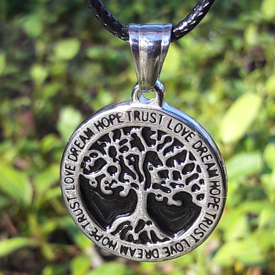 Intention Words Tree of Life Pendant - Stainless Steel