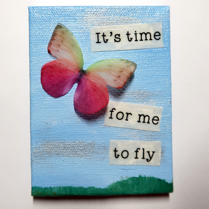 Time for me to fly - Original Mixed Media mini canvas Painting by Doe Zantamata